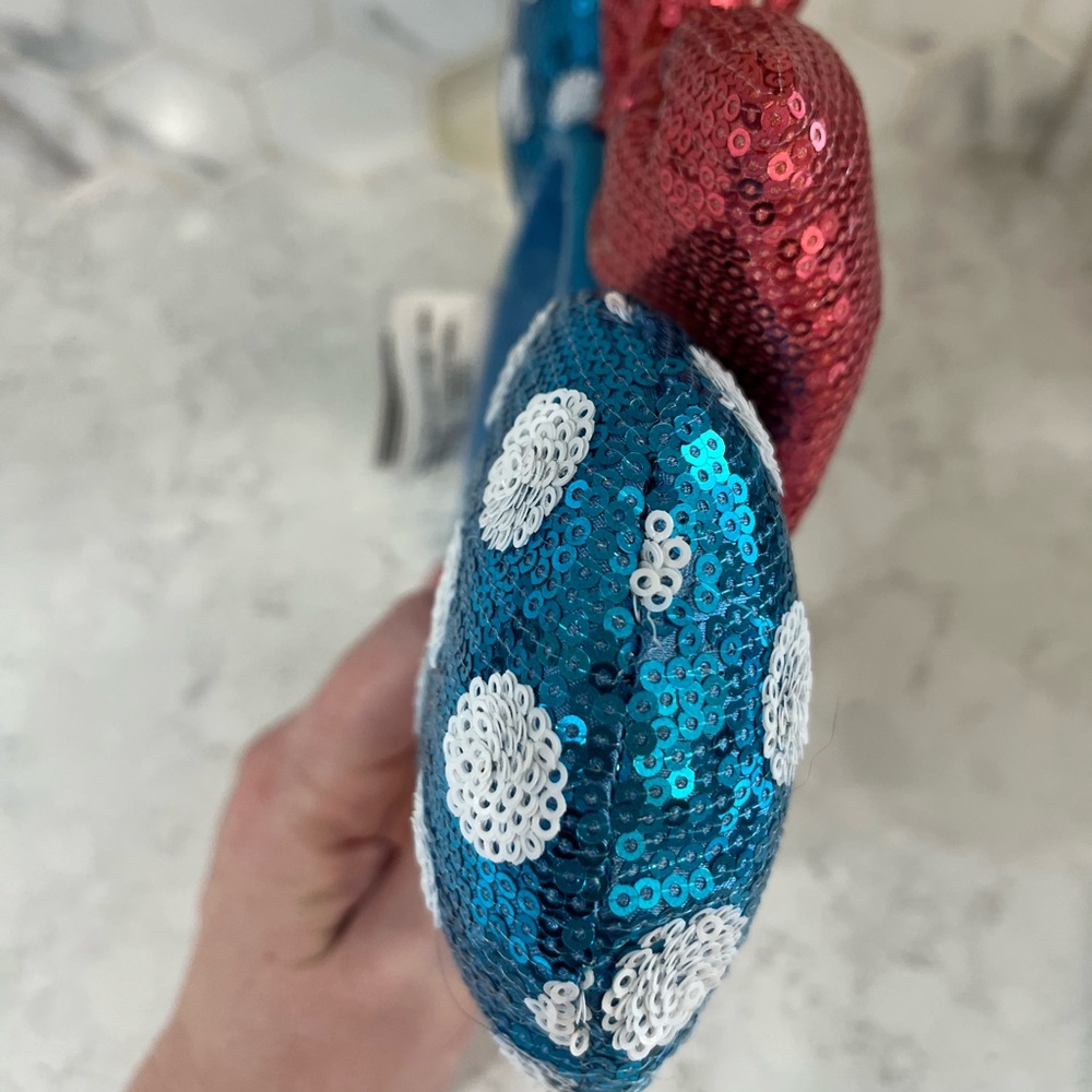 Disney Parks Classic Minnie Ear Sequin Headband Blue Polka Dot Red Bow and Daisy - Picture 6 of 16